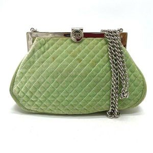 CHANEL Kisslock Matelasse Chain bag Shoulder Bag Velour Green x SilverHardware